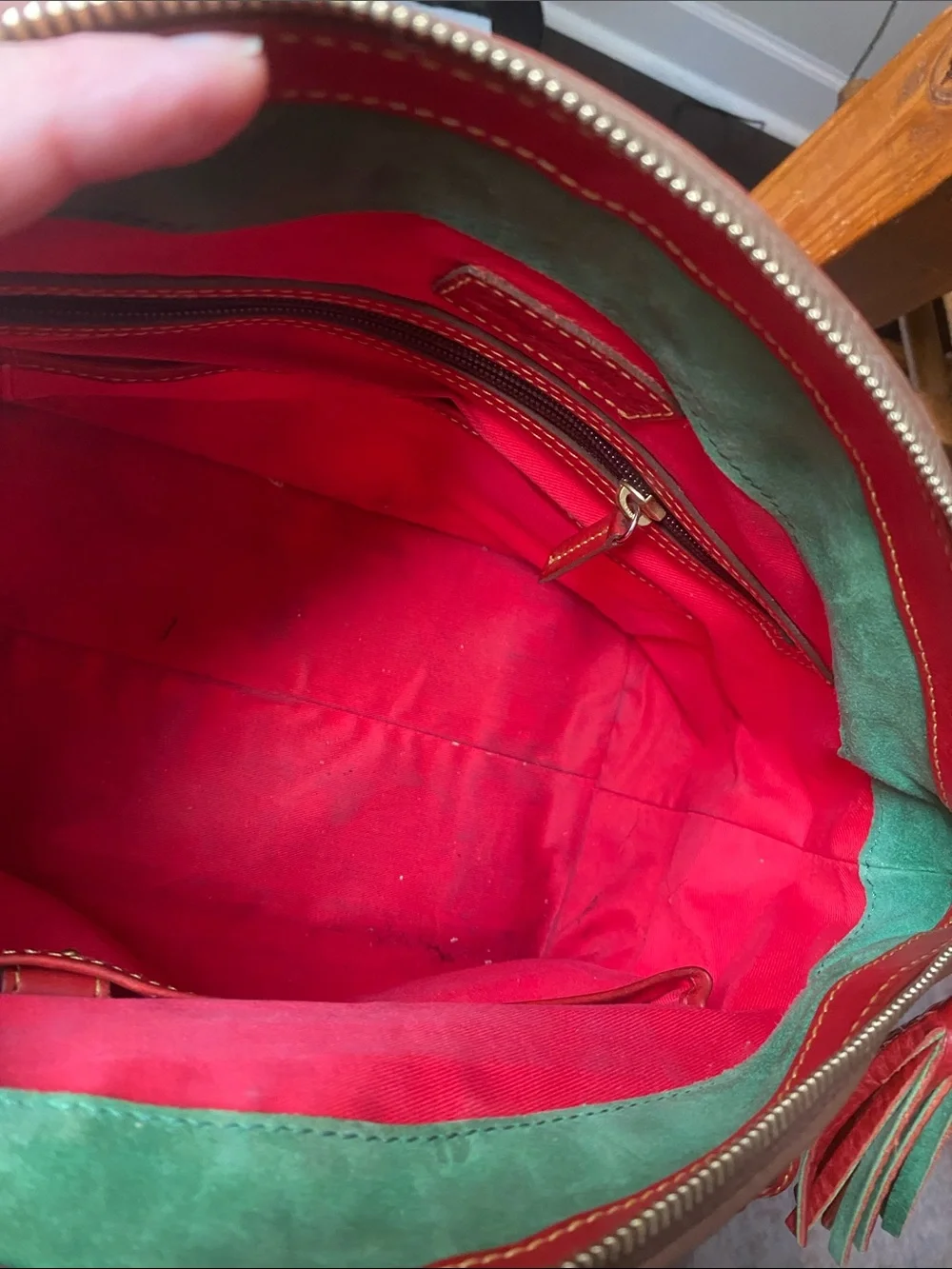 Dooney & Bourke Florentine Janine Red Leather Satchel Whip Stitching Top Handles
